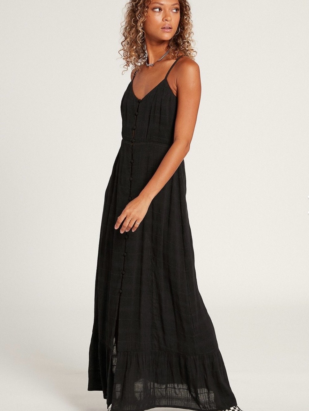 Black Maxi Button-Front Sundress Volcom Luv Hangover dress